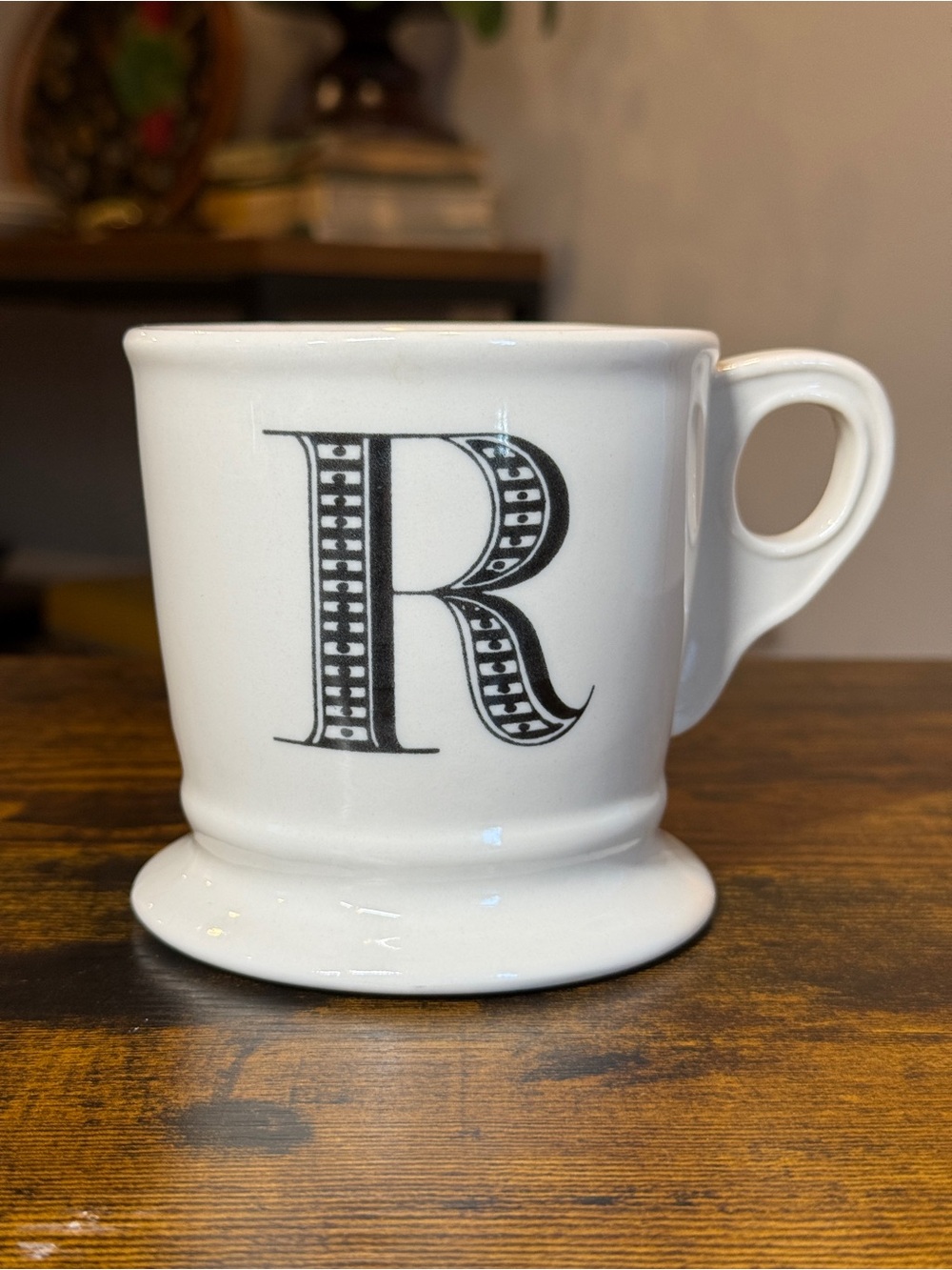 Anthropologie Monogram Letter R Mug White Black Pedestal Initial Coffee Cup